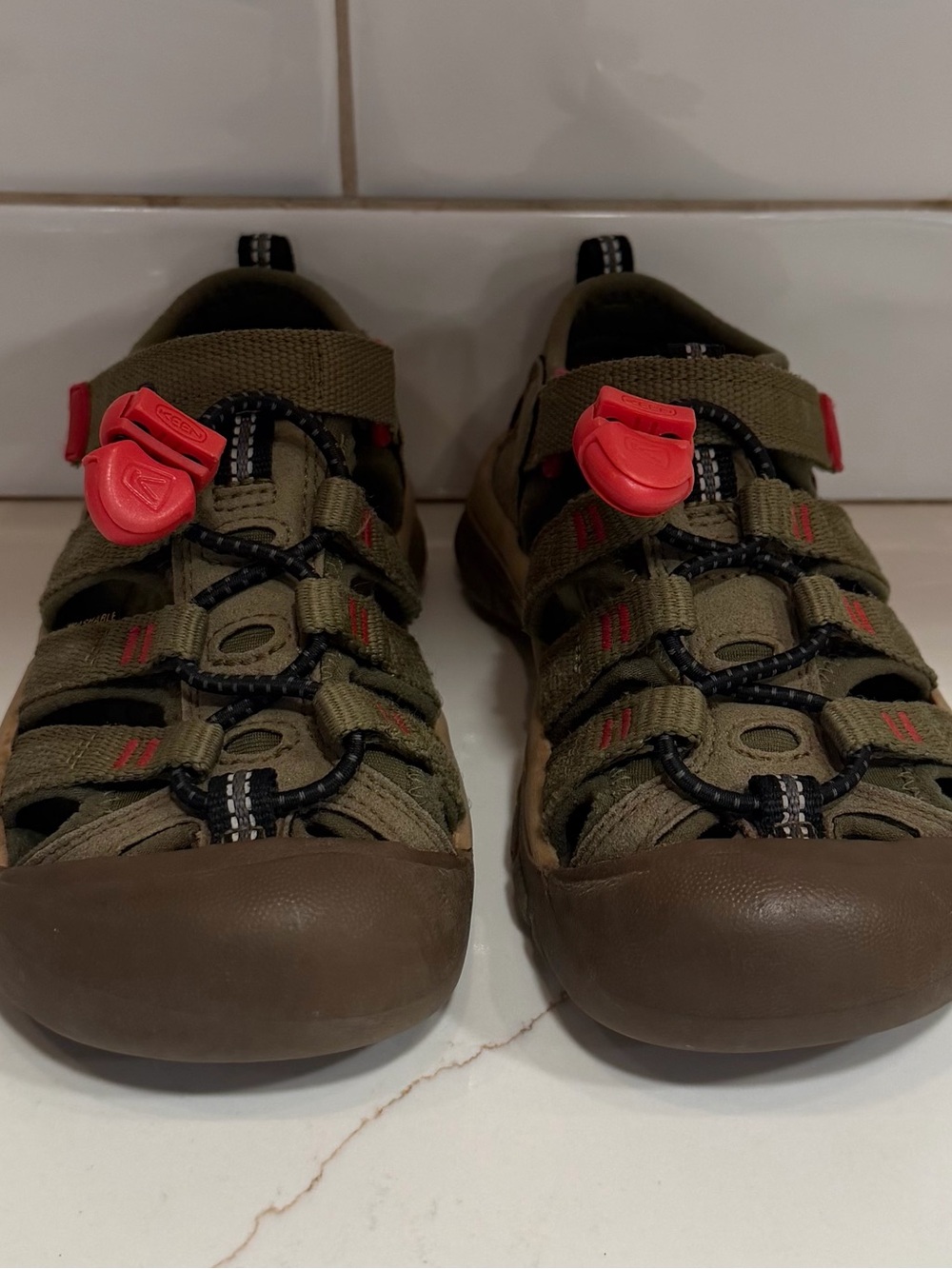 KEEN Little Kids Newport H2 Sandals Martini Olive & Aura Orange, Size 11 - Picture 6 of 8